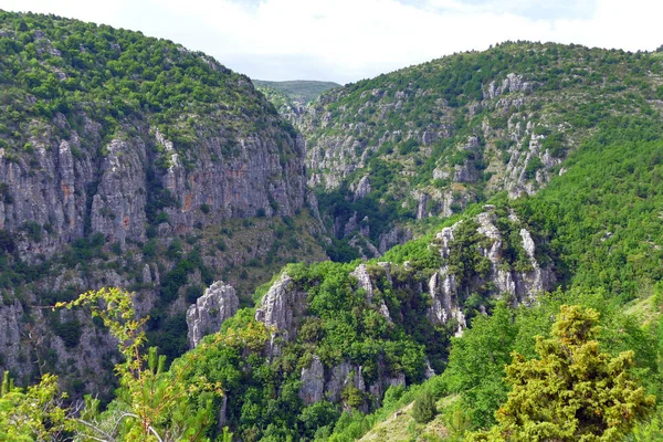 Vista Panorâmica Dos Desfiladeiros Área Vradreto Parque Nacional Vikos Aoos — Fotografia de Stock
