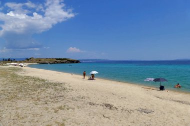 Trani Ammouda, Yunanistan, 20 Haziran 2019 Yunanistan Cassandra yarımadasındaki el değmemiş Trani Ammouda plajına bakınız