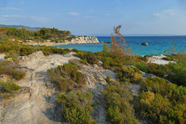 Vista Una Las Playas Arenosas Rocosas Karidi Grecia —  Fotos de Stock