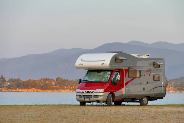 Trani Ammouda Grekland Juni 2019 Camper Parkerad Vid Solnedgången Nära — Stockfoto