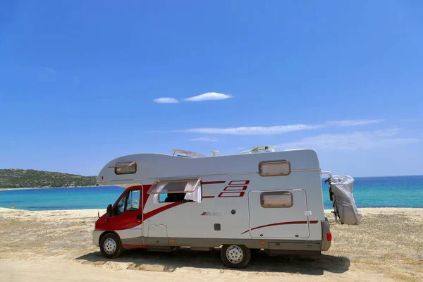 Valti Stranden Grekland Juni 2019 Klassisk Vind Husbil Parkerad Nära — Stockfoto