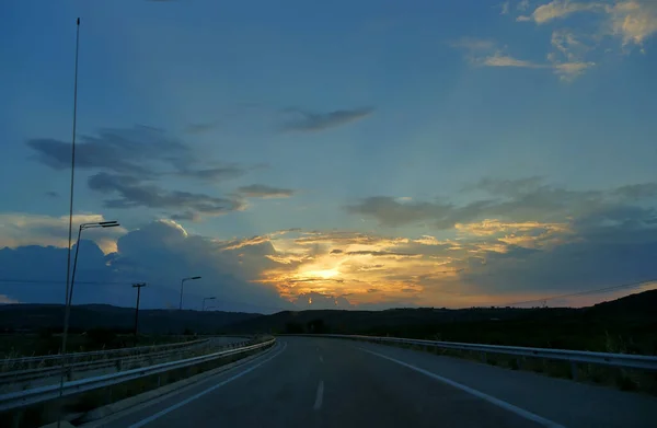 Pôr Sol Estrada Nacional Península Kassandra Grécia — Fotografia de Stock