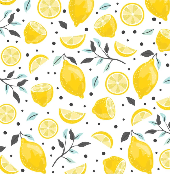 Sommermuster Mit Geschnittenen Zitronen Vektorillustration Aquarell Zitronenfrucht Mit Blättermuster Auf — Stockvektor