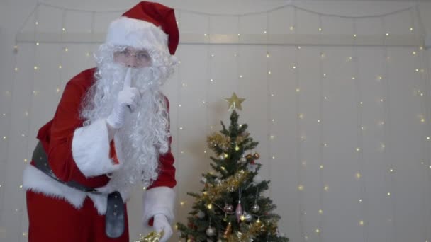 Санта Вытаскивает Подарки Сумки — стоковое видео