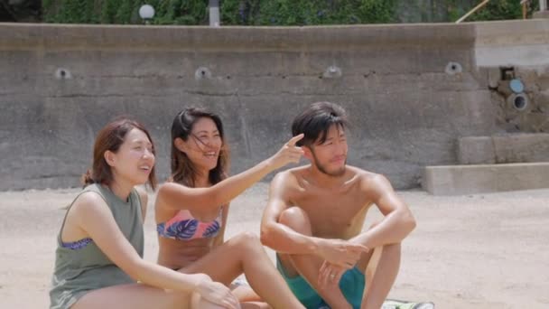 Atraktivní Přátelé Relaxaci Pláži — Stock video