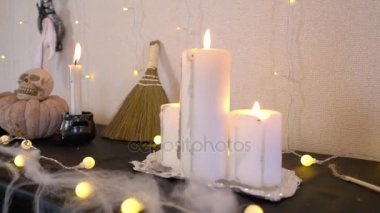 Cadılar Bayramı tablo mumlar ve kabak ile