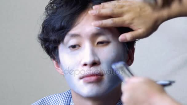 Man Getting Makeup Ready Halloween Dinner Party — Stock Video