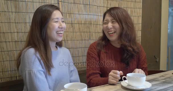 Женщины Пьют Кофе Кафе — стоковое видео