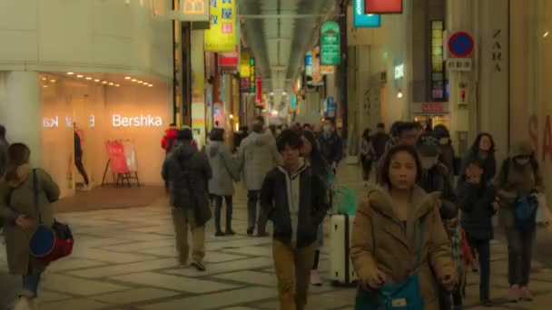 Ocupada Calle Comercial Osaka Japón Hiper Lapso — Vídeo de stock