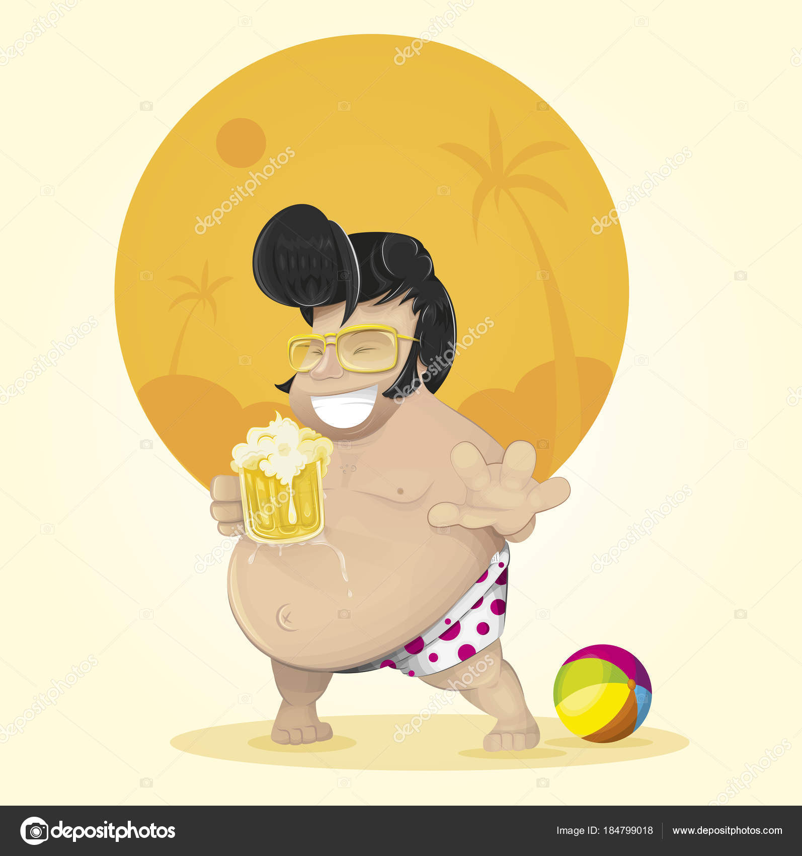 wearing golden glasses, enjoying the summer with a beer in his hand, wearin...
