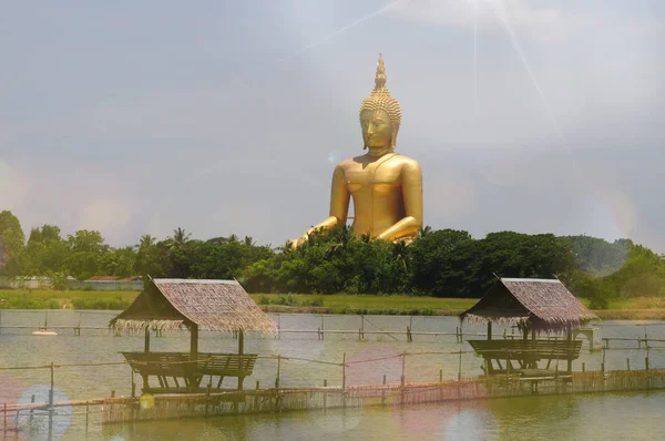 Velká Zlatá Socha Buddhy Wat Muang Ang Thong Province Thajsko — Stock fotografie