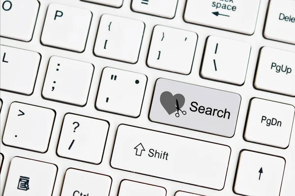 Bilgisayar klavye kelime arama ve makas ile kesme gri kalp ben