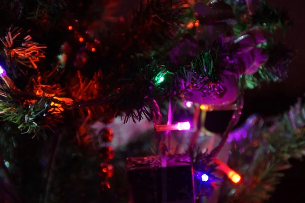 Guirnaldas Luz Árbol Navidad Afuera Por Noche — Foto de Stock