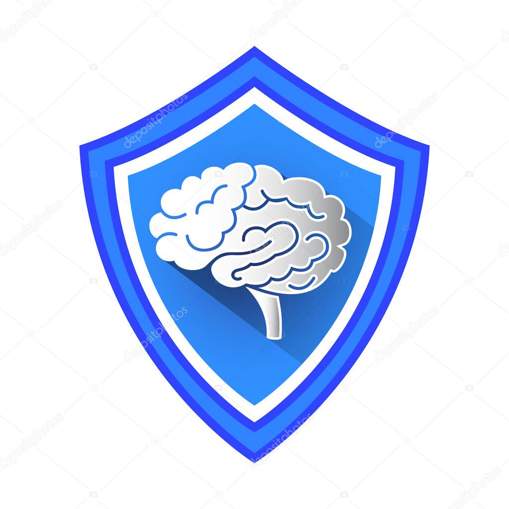 Brain Protection Shield Vector Icon.