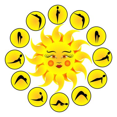 Yoga exercises Sun Salutation Surya Namaskara. Vector illustration. clipart