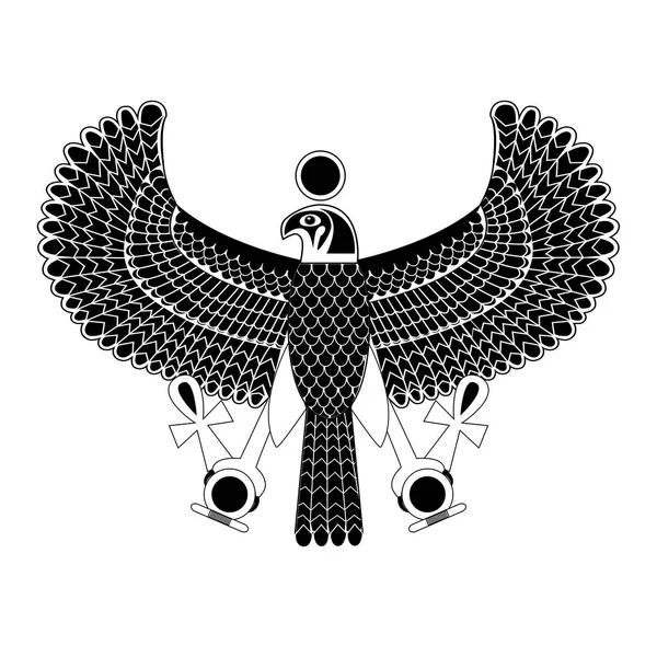 Siyah ve beyaz Şahin Tanrı Horus'un Antik Mısır sembolü — Stok Vektör