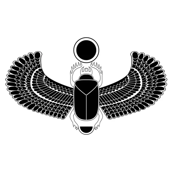 Zwart-wit de Egyptische Heilige bug een scarab een symbool van de zon — Stockvector