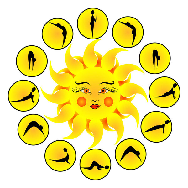 Yoga exercises Sun Salutation Surya Namaskara. Vector illustration.