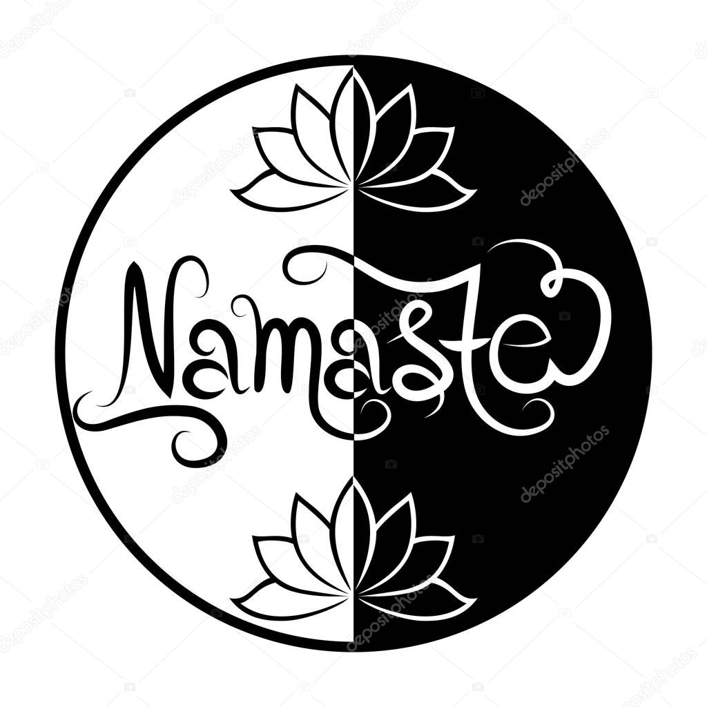 Black and white Indian greeting banner Namaste