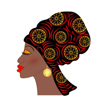 küpe (profil görünümü ile güzel bir Afrikalı kadın portresi)
