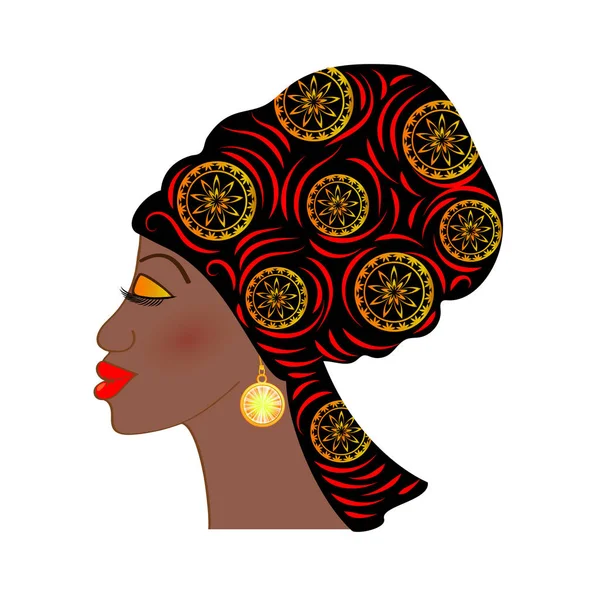 イヤリング (縦断ビューと美しいアフリカ女性のポートレート) — ストックベクタ