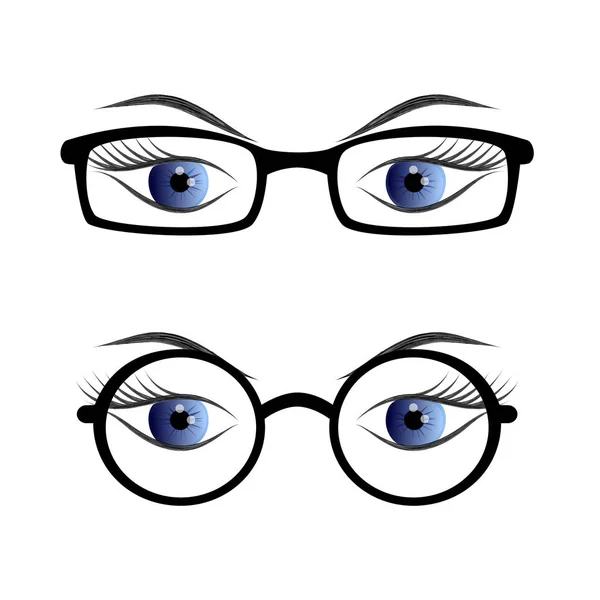 Ojos femeninos con gafas aisladas sobre fondo blanco, ilustración vectorial . — Vector de stock