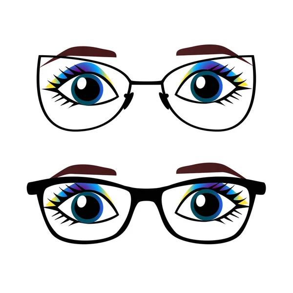 Ojos femeninos con gafas aisladas sobre fondo blanco, ilustración vectorial . — Vector de stock