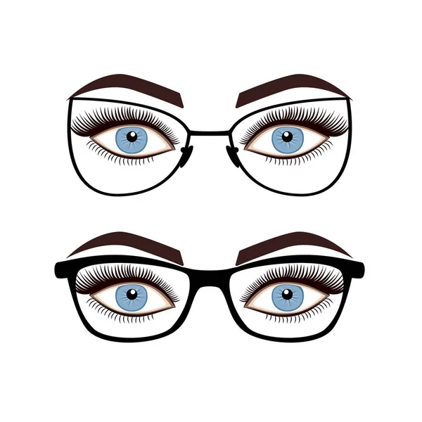 Oeil féminin avec lunettes isolées sur fond blanc, illustration vectorielle . — Image vectorielle