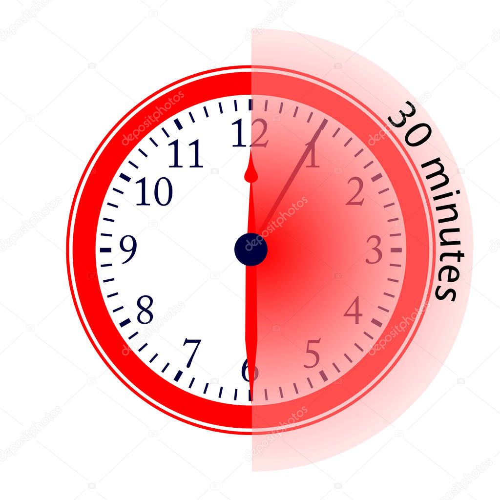 Clock 30 Minutes To Go Vector Illustration