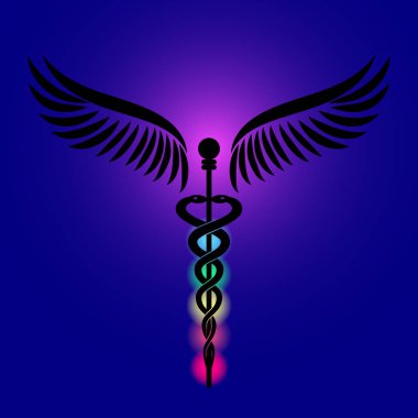 Caduceus, 7 çakra, Kundalini enerjisi vektör çizim.
