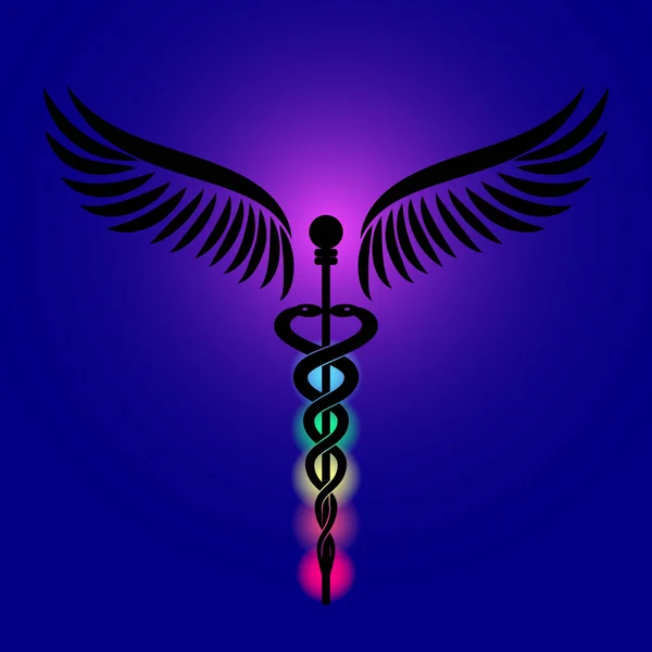 Caduceus, 7 Chakren, Kundalini-Energievektorillustration. — Stockvektor