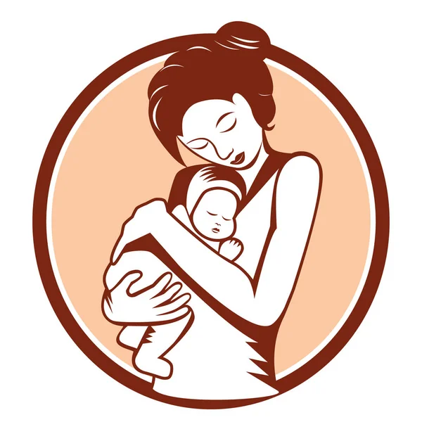 Mother and baby stylized round symbol — Stock Vector