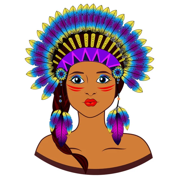 Junge Frau im Kostüm amerikanischer Indianer. — Stockvektor