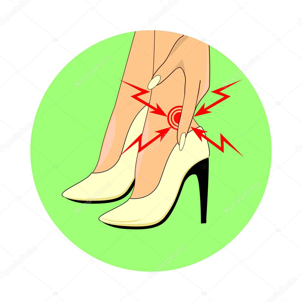 Location of pain on foot from wearing high heels