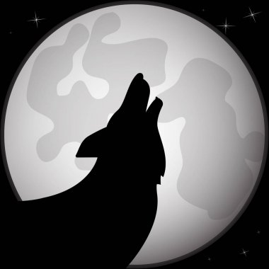 Siyah bir kurt dolunay önünde silüeti.
