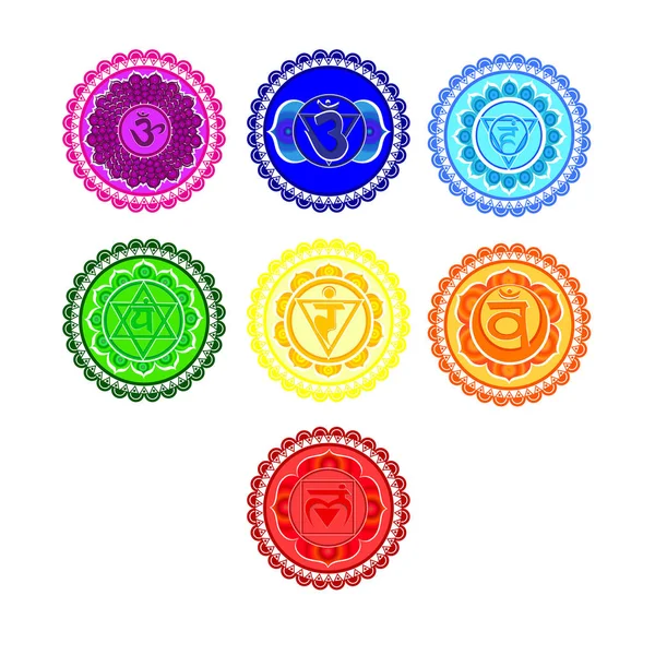 Set di simboli chakra. Illustrazione vettoriale . — Vettoriale Stock