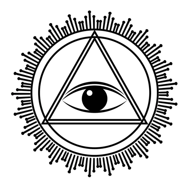 Signo del ojo de la Providencia. Ver ojo en triángulo pirámide vector ilustración . — Vector de stock