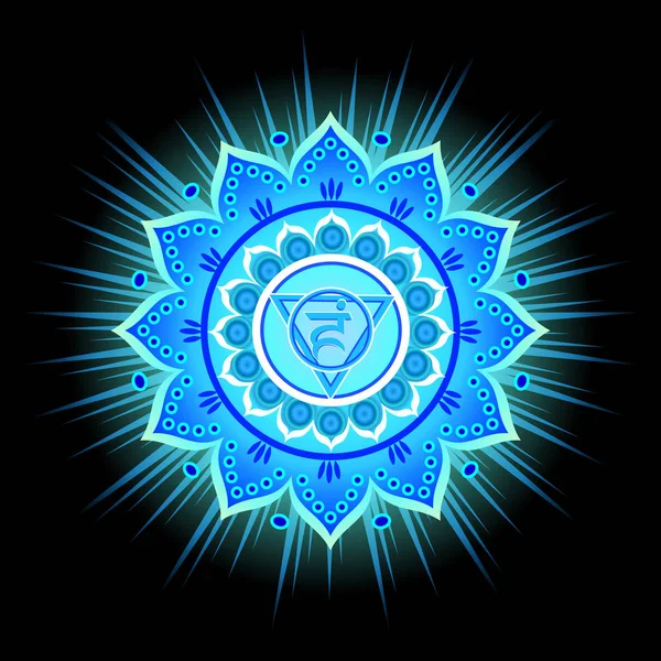 Modello di mandala cerchio. Vishuddha chakra vettoriale illustrazione . — Vettoriale Stock