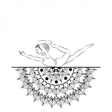Yoga tarzı mandala kadın satır siluet yoga poz vektör çizim ile.