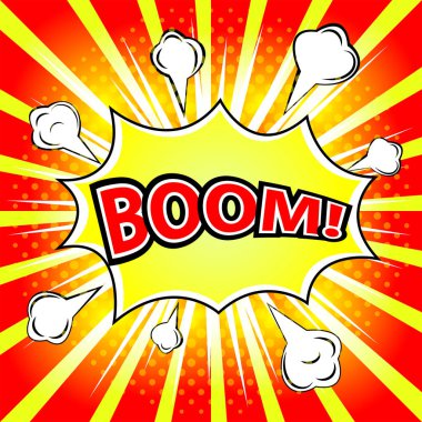 Boom! Komik konuşma balonu, çizgi film. Vektör çizim.
