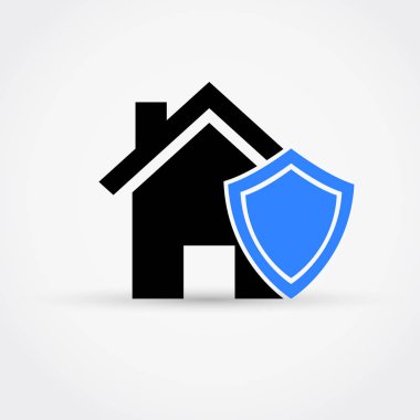 Kalkan ve konut, sigorta kavramı logo.