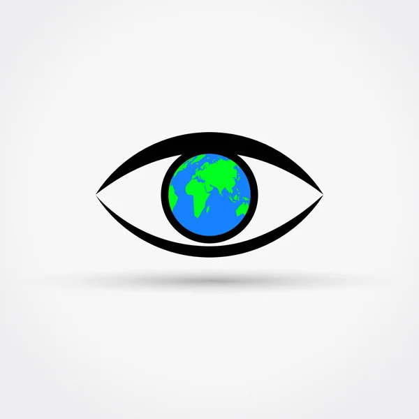 Teken van oog met globe binnen. Globale visie concept. Vectorillustratie. — Stockvector