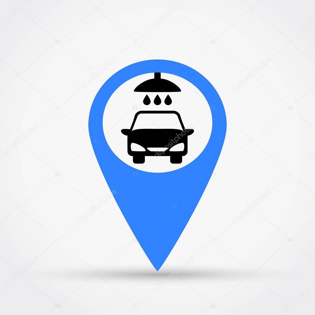 Map pointer car wash vector icon.