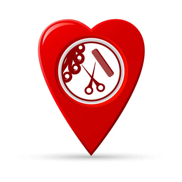 Mappa a forma di cuore puntatore di icona del salone di parrucchiere vettoriale . — Vettoriale Stock