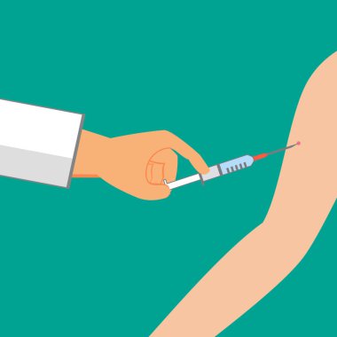 Şırınga vektör illüstrasyonuyla atış yapan doktor.