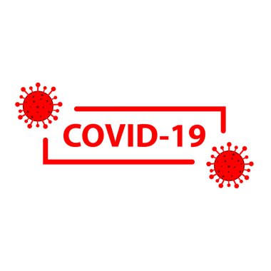 Coronavirüs hücreli COVID-19 metni. Pankart. Vektör illüstrasyonu.