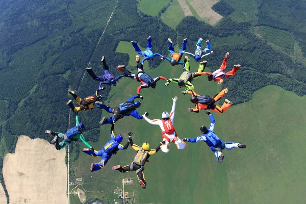 Grand Groupe Parachutistes Est Dans Ciel — Photo