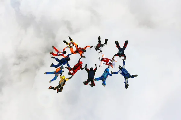 Grand Groupe Parachutistes Est Dans Ciel — Photo