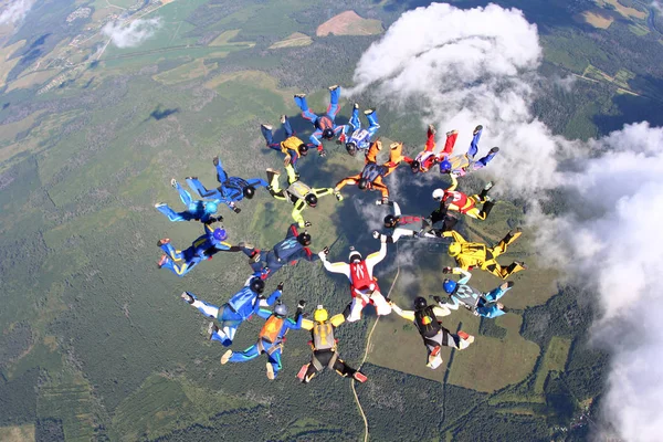 Skydiving Grup Paraşutişti Este Cer — Fotografie, imagine de stoc