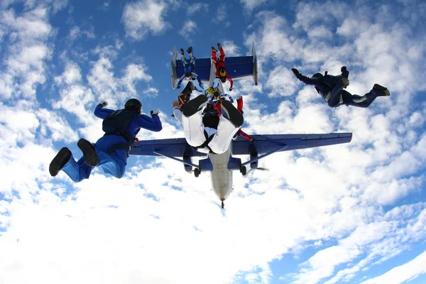 Parachutespringen Een Groep Parachutisten Hemel — Stockfoto
